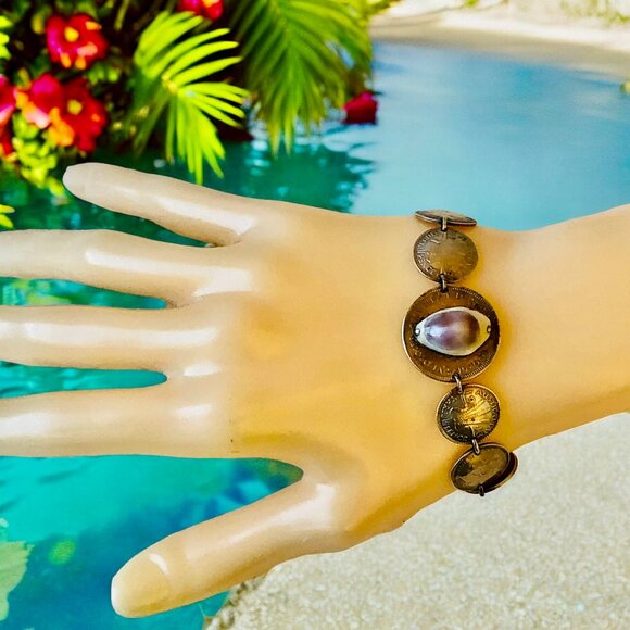 Australian Silver Coins WII Sweetheart Bracelet Shell Trench Art 6" - Picture 15 of 16